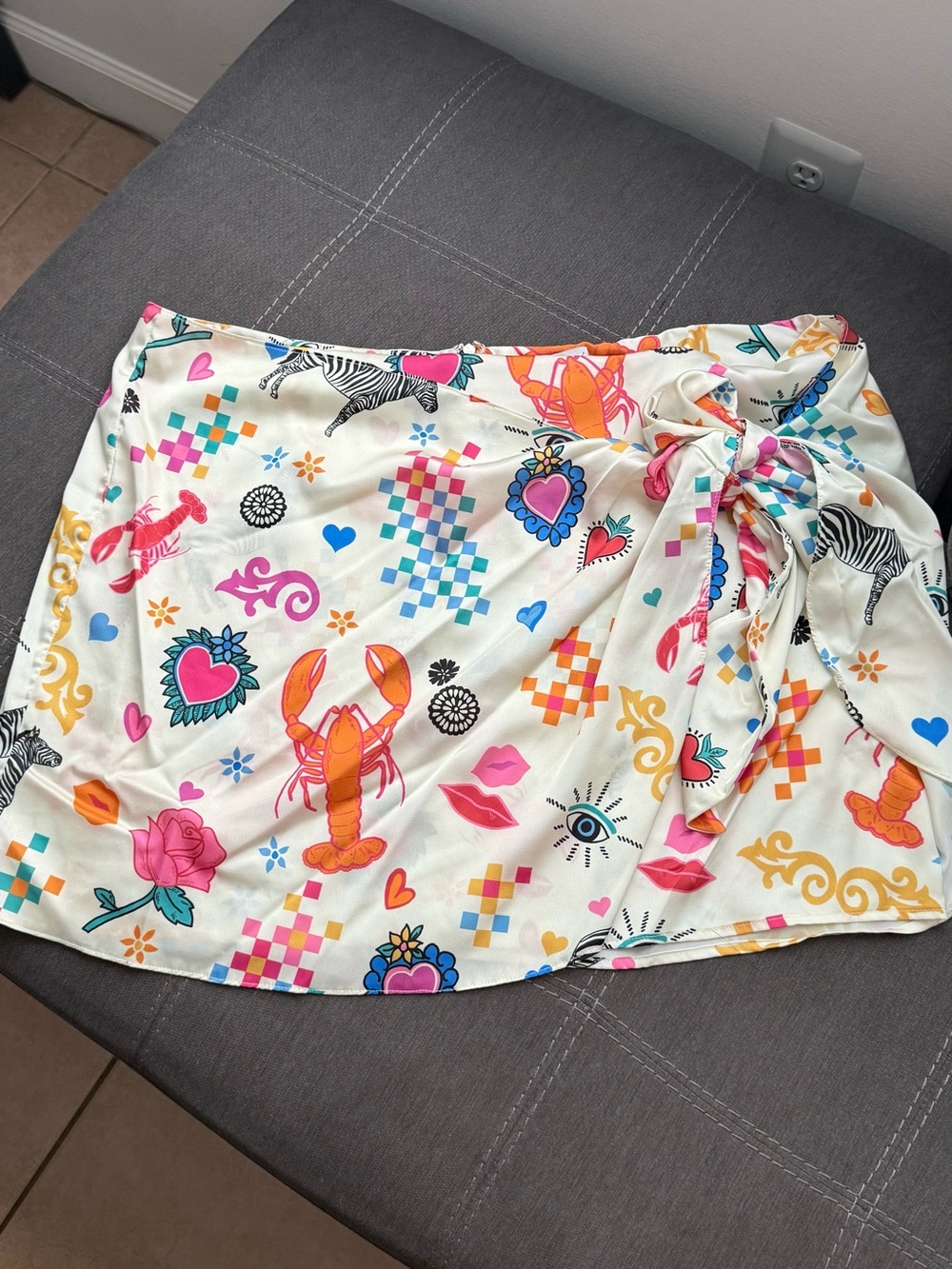 Never Fully Dressed Cream Tie-Waist Sarong with Multicolor Motifs